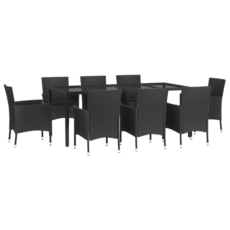 -Delige Tuinset Poly Rattan Zwart 9 190 cm tafellengte
