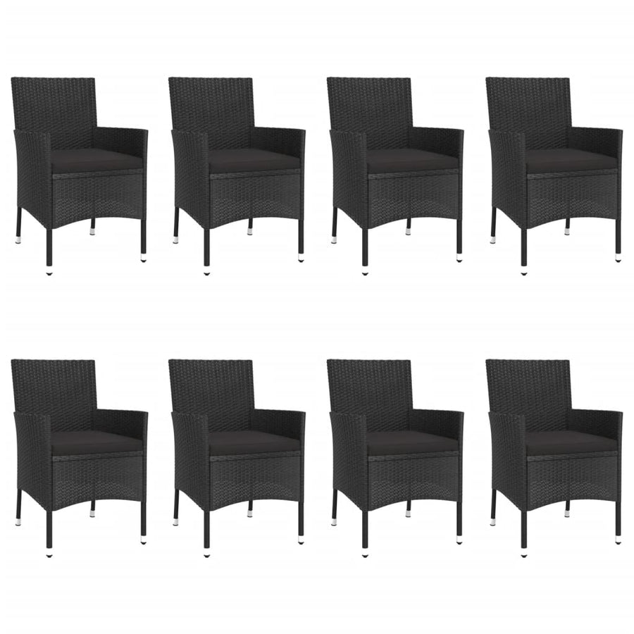 -Delige Tuinset Poly Rattan Zwart 9 190 cm tafellengte