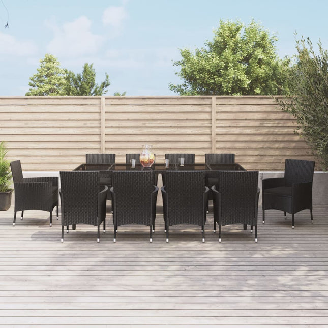 -Delige Tuinset Met Kussens Poly Rattan Zwart 11 250 cm tafellengte