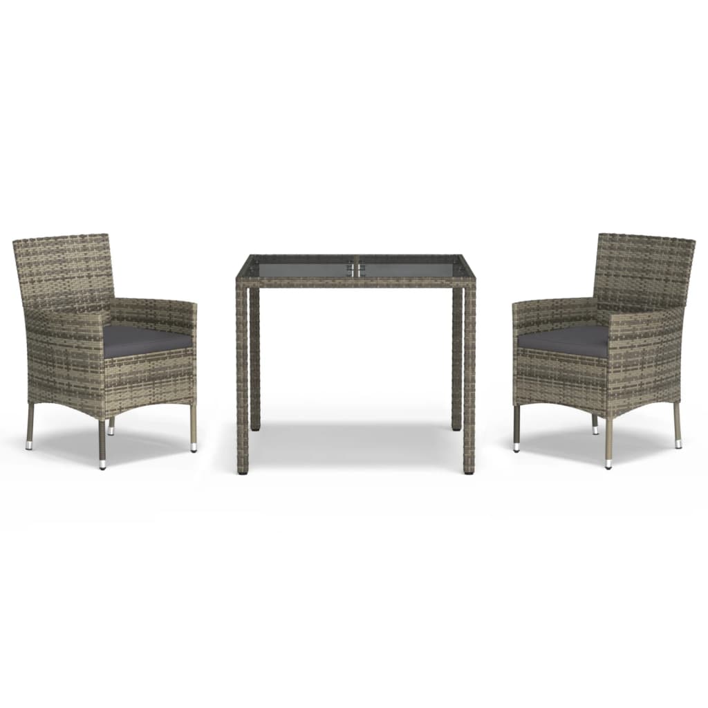 3-Delige Tuinset Met Kussens Poly Rattan Grijs