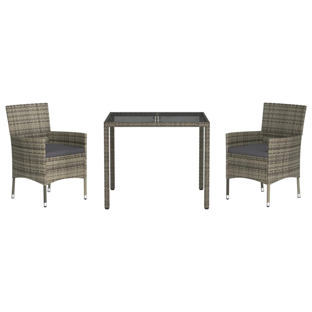 3-Delige Tuinset Met Kussens Poly Rattan Grijs