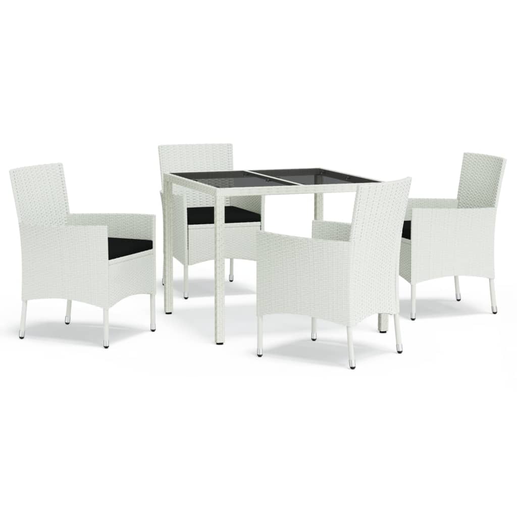 5-delige Tuinset met kussens poly rattan wit