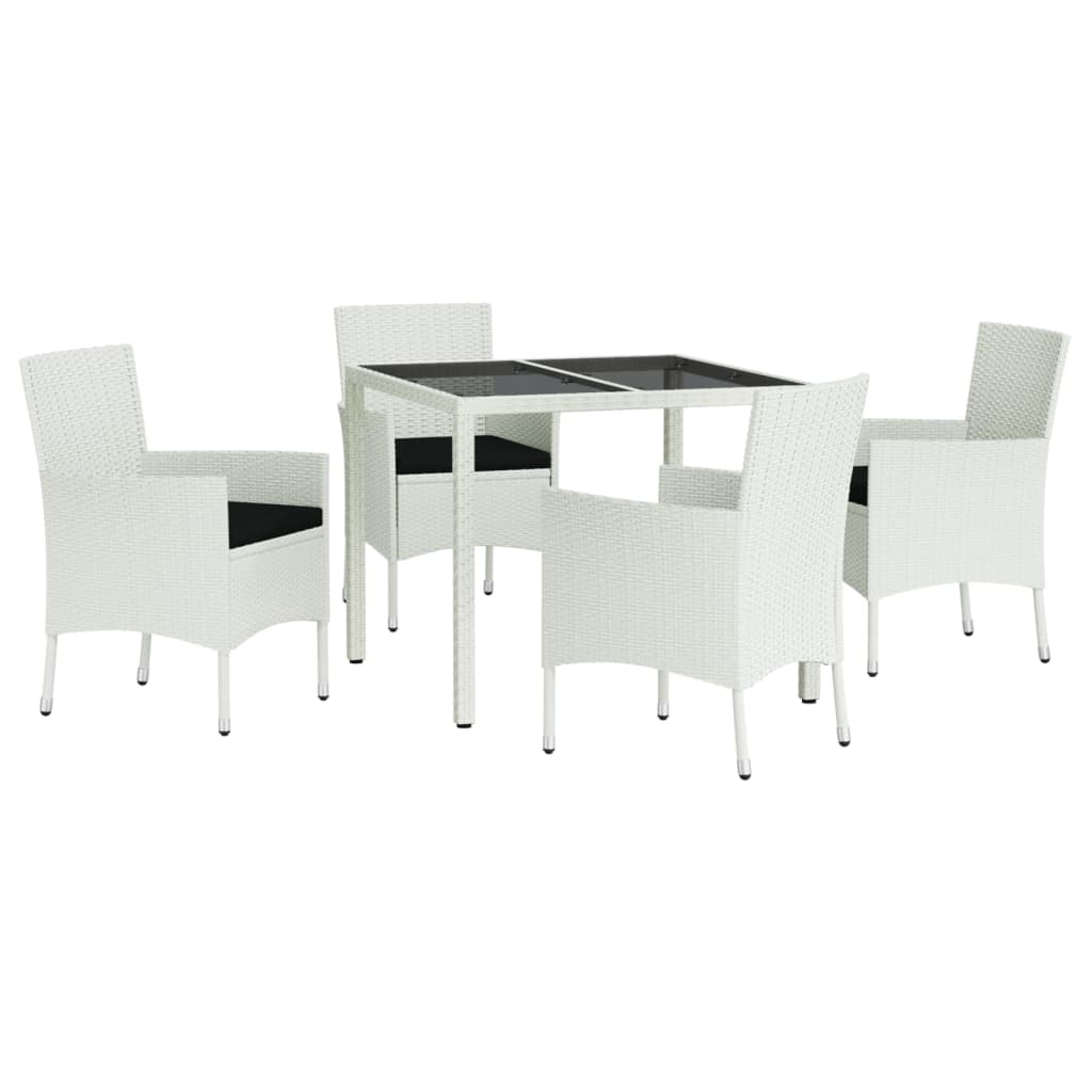 5-delige Tuinset met kussens poly rattan wit