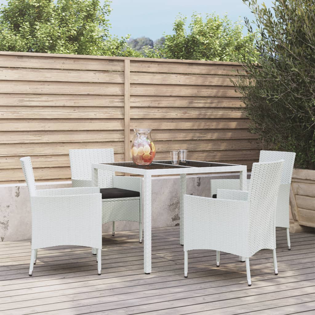5-delige Tuinset met kussens poly rattan wit