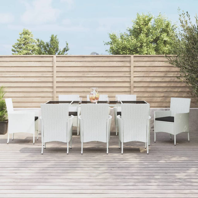 -Delige Tuinset Met Kussens Poly Rattan Wit 9 190 cm tafellengte