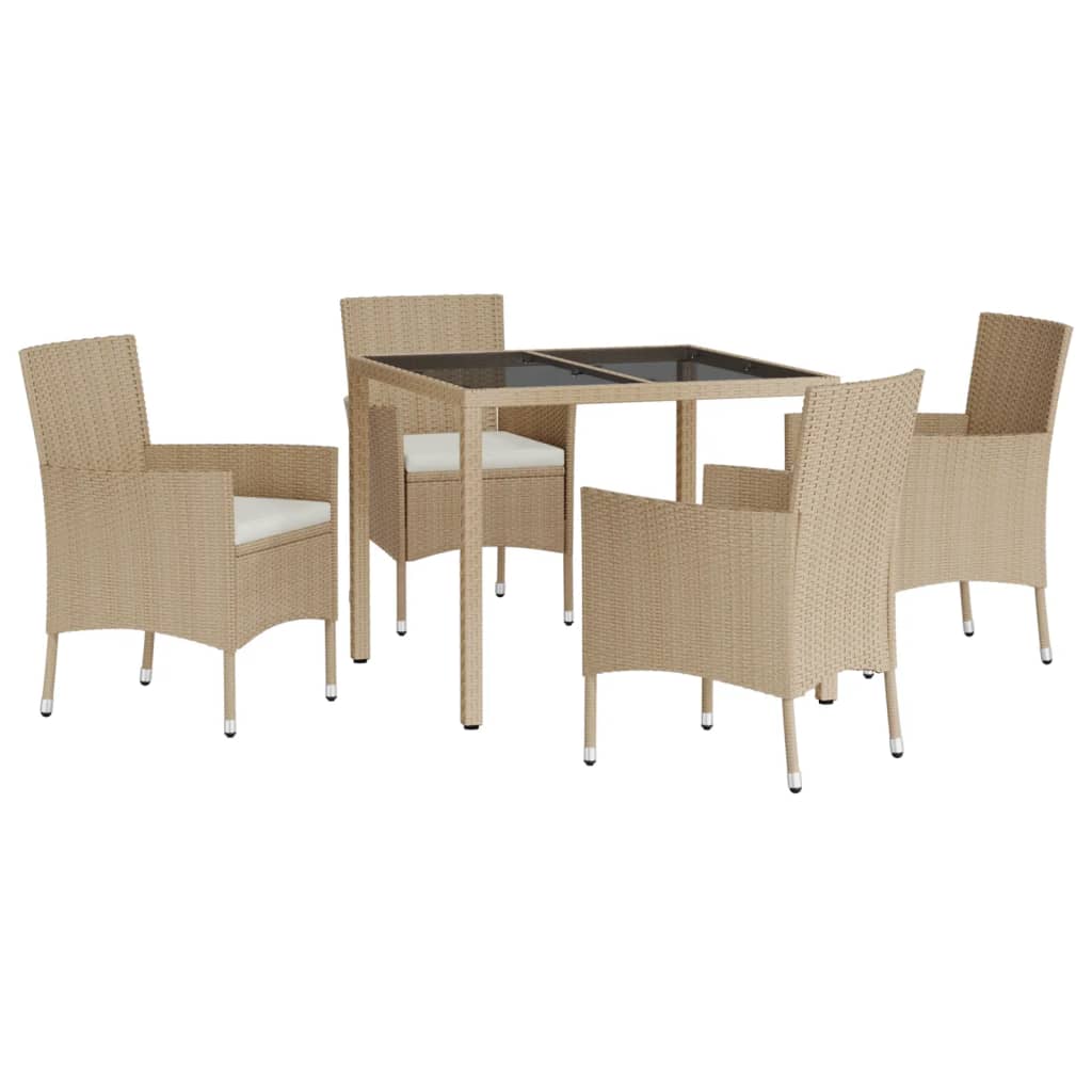 5-Delige Tuinset Met Kussens Poly Rattan Beige 4