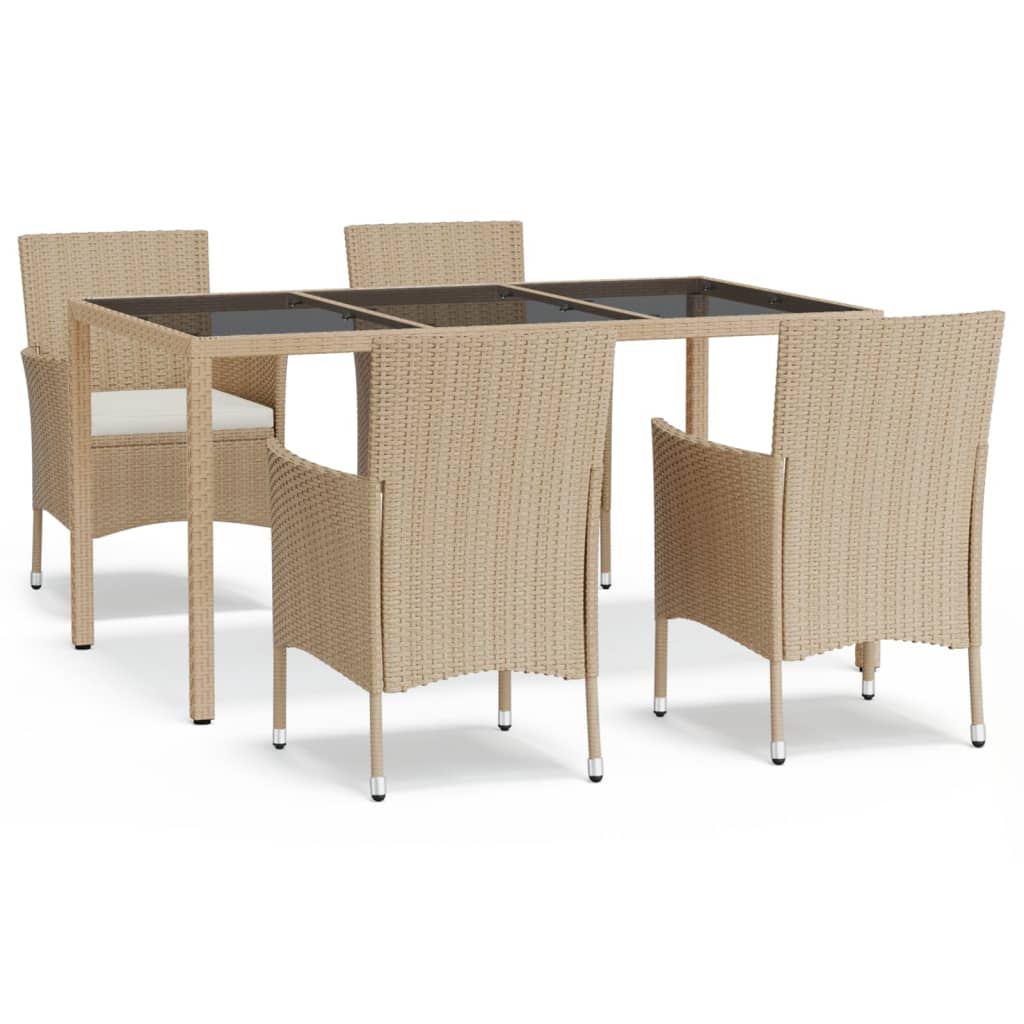 5-delige Tuinset met kussens poly rattan beige