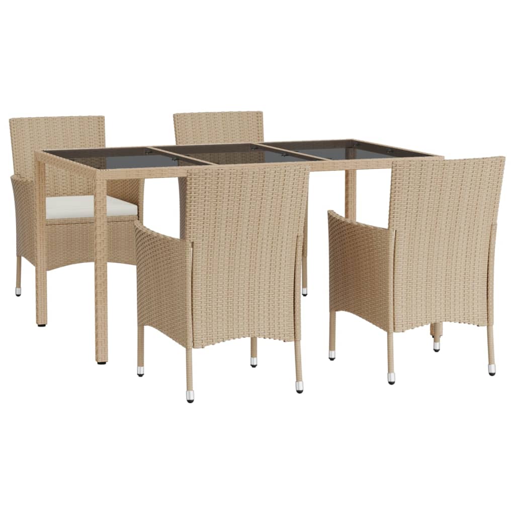 5-delige Tuinset met kussens poly rattan beige