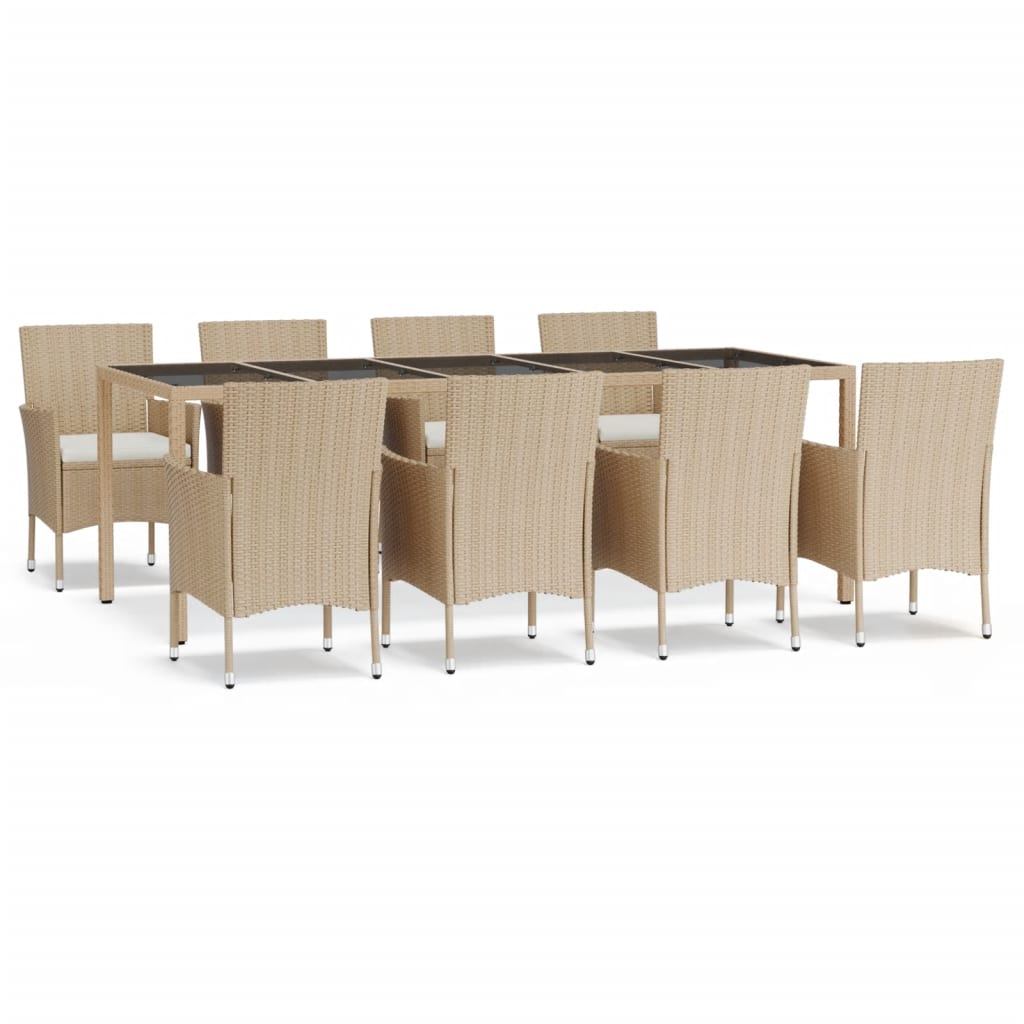 9-Delige Tuinset Met Kussens Poly Rattan Beige 8