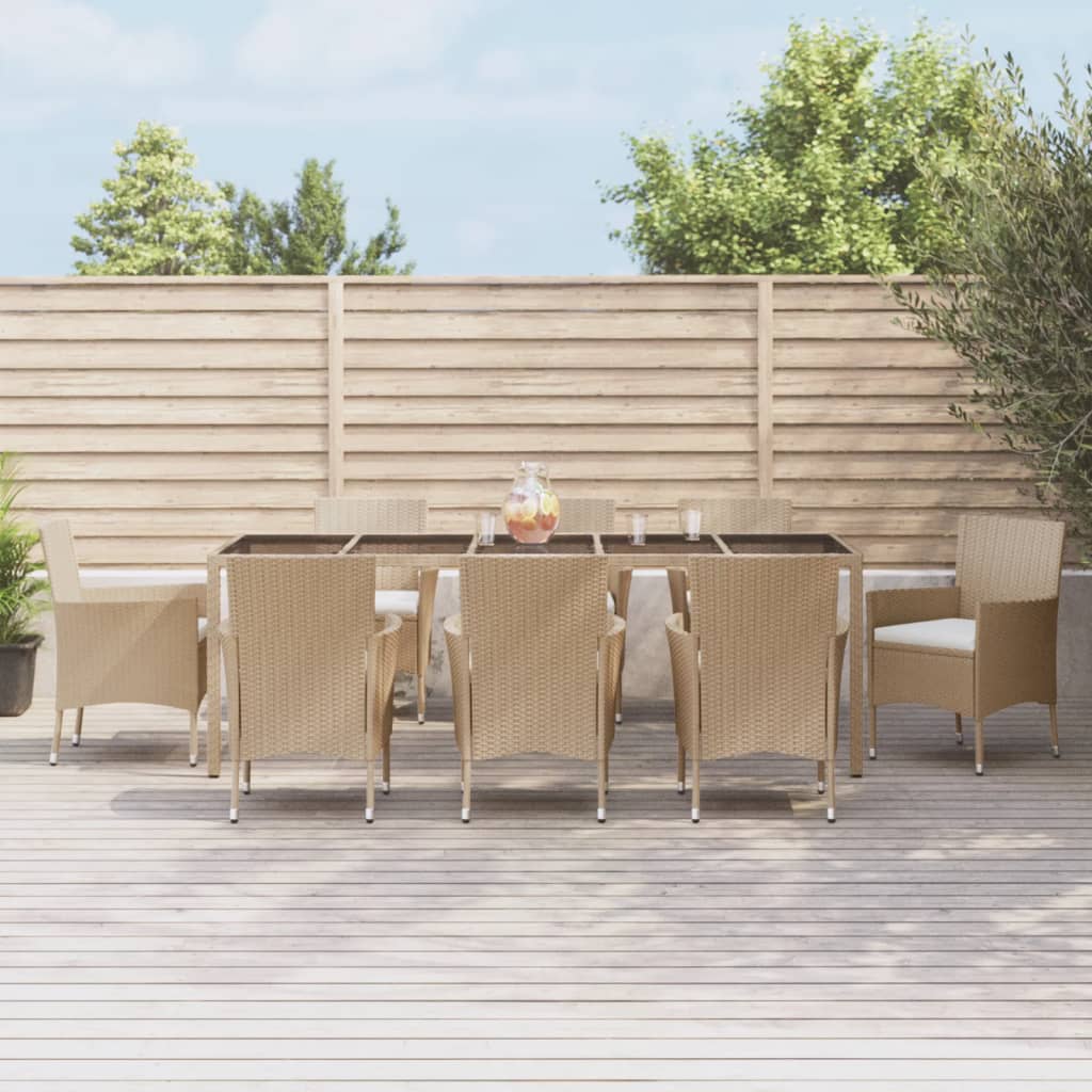 9-Delige Tuinset Met Kussens Poly Rattan Beige 8