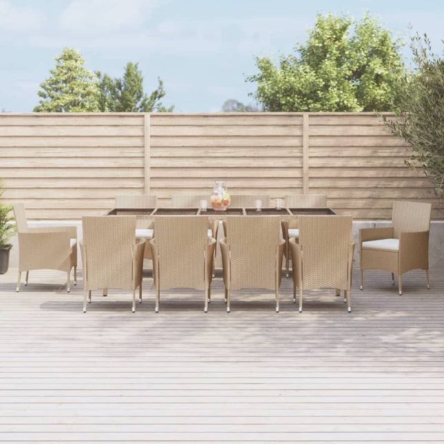 -Delige Tuinset Met Kussens Poly Rattan Beige 11 250 cm tafellengte