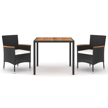 3-delige Tuinset met kussens poly rattan zwart
