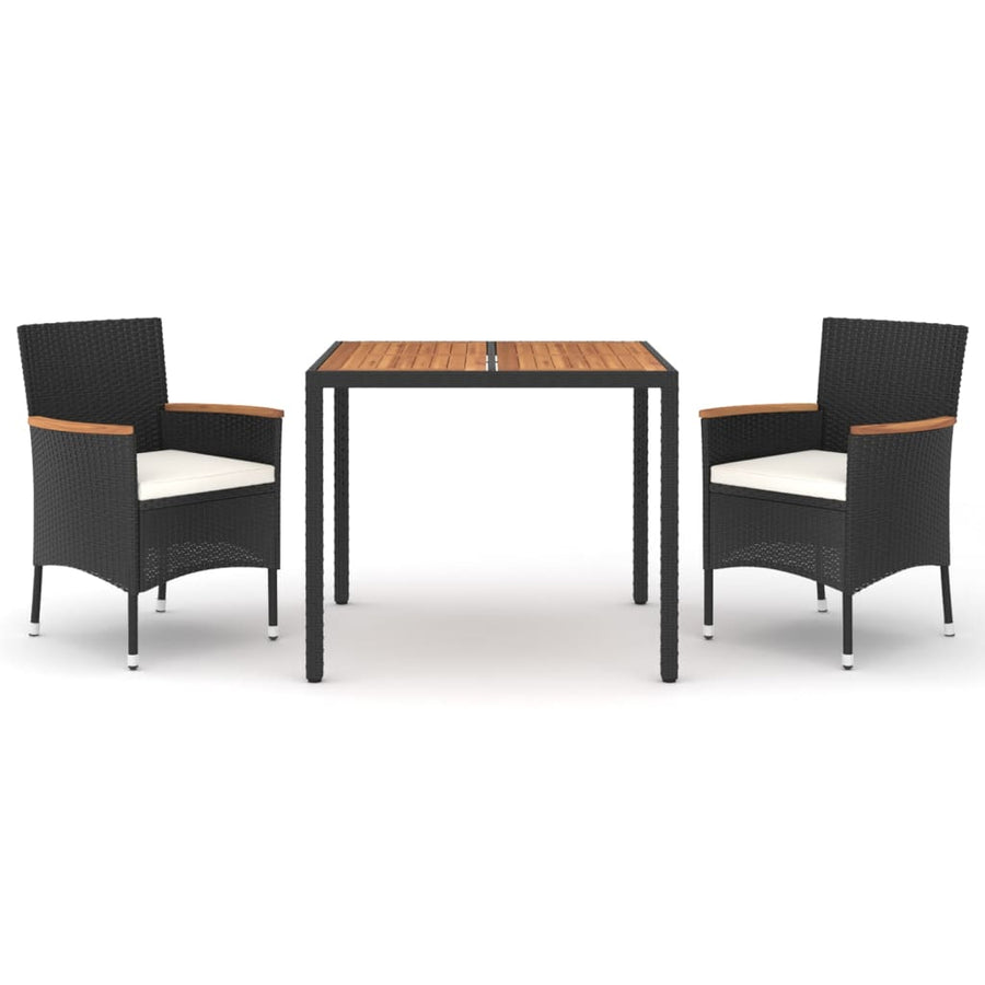 3-delige Tuinset met kussens poly rattan zwart