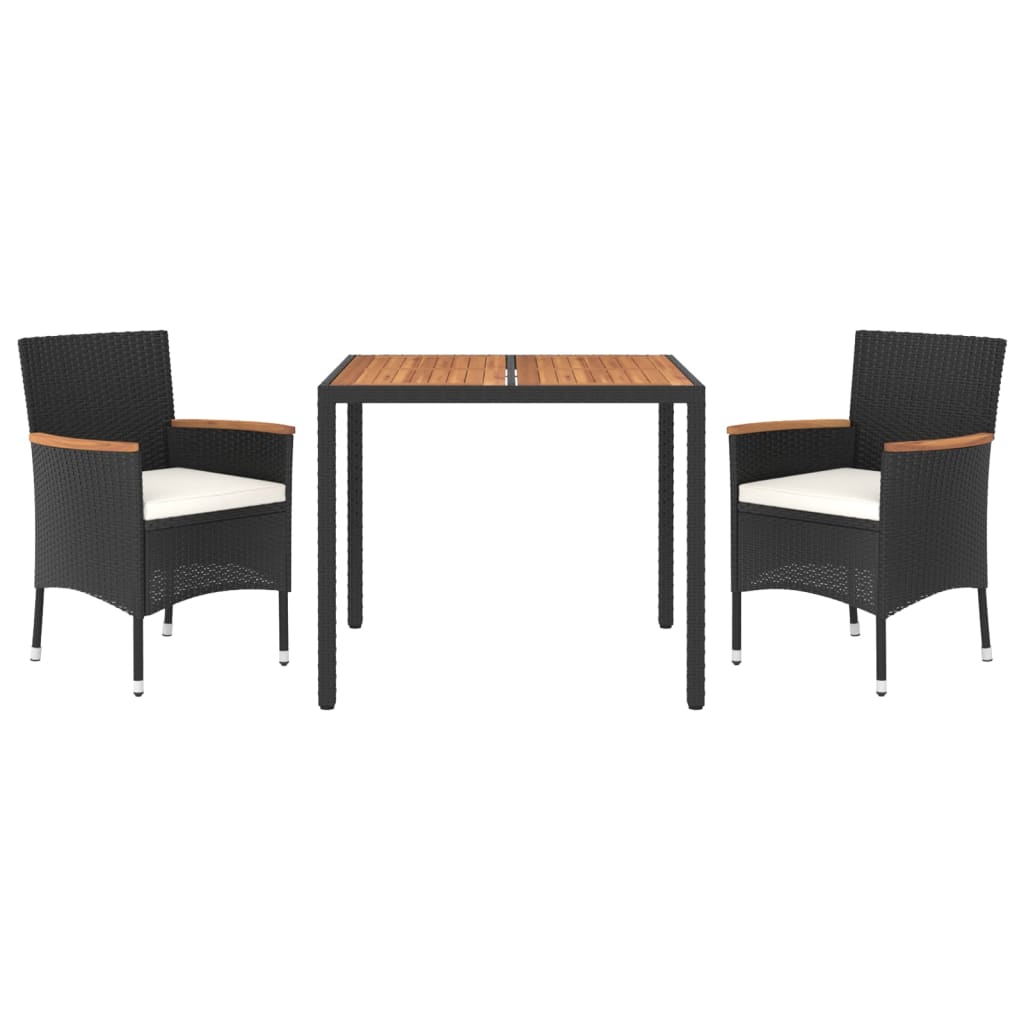 3-delige Tuinset met kussens poly rattan zwart