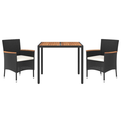 3-delige Tuinset met kussens poly rattan zwart