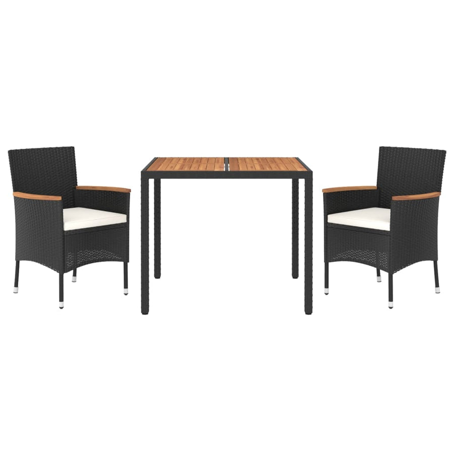 3-delige Tuinset met kussens poly rattan zwart