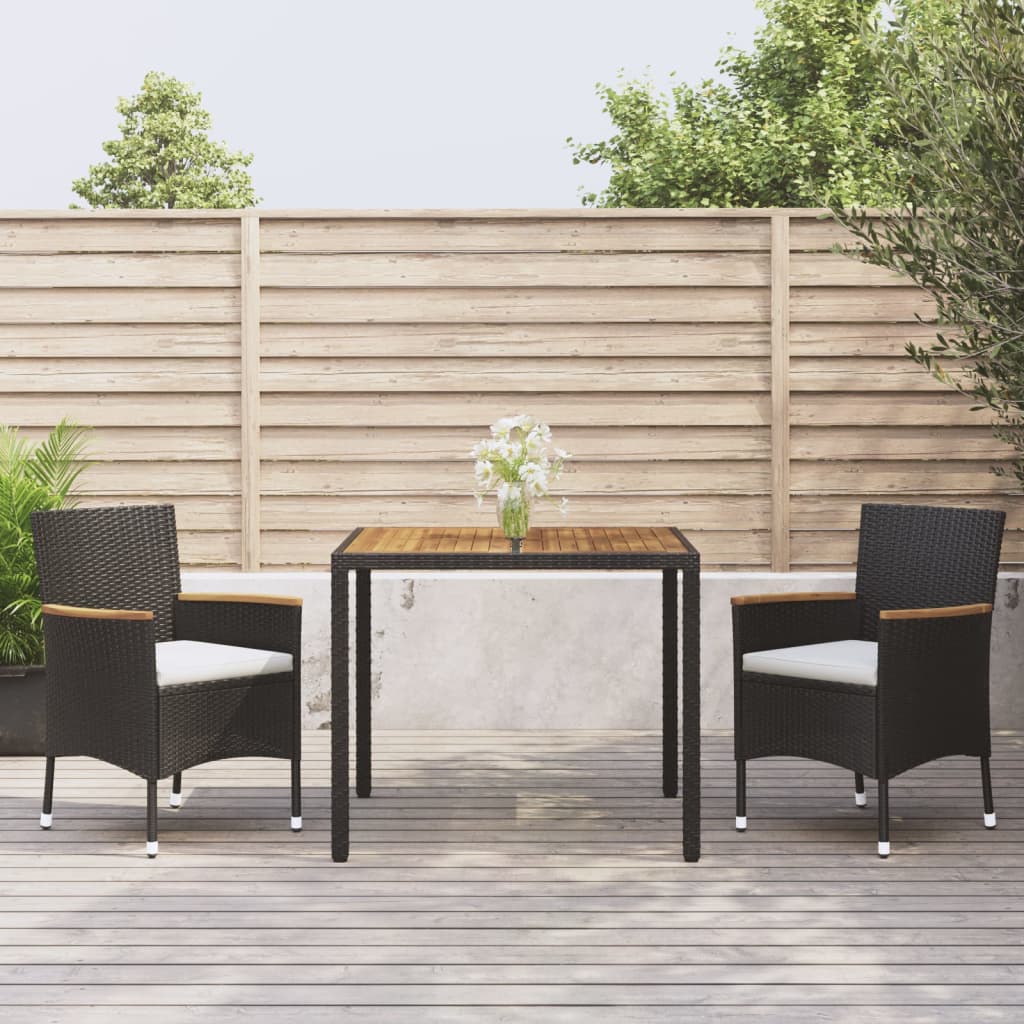 3-delige Tuinset met kussens poly rattan zwart