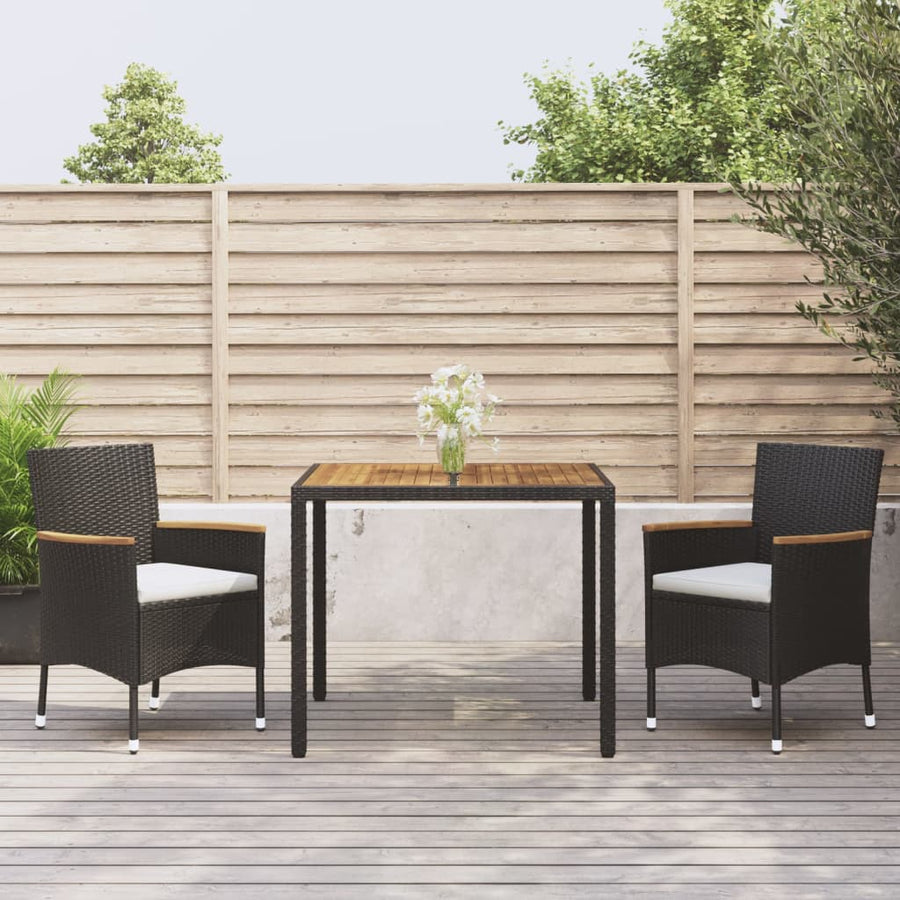 3-delige Tuinset met kussens poly rattan zwart
