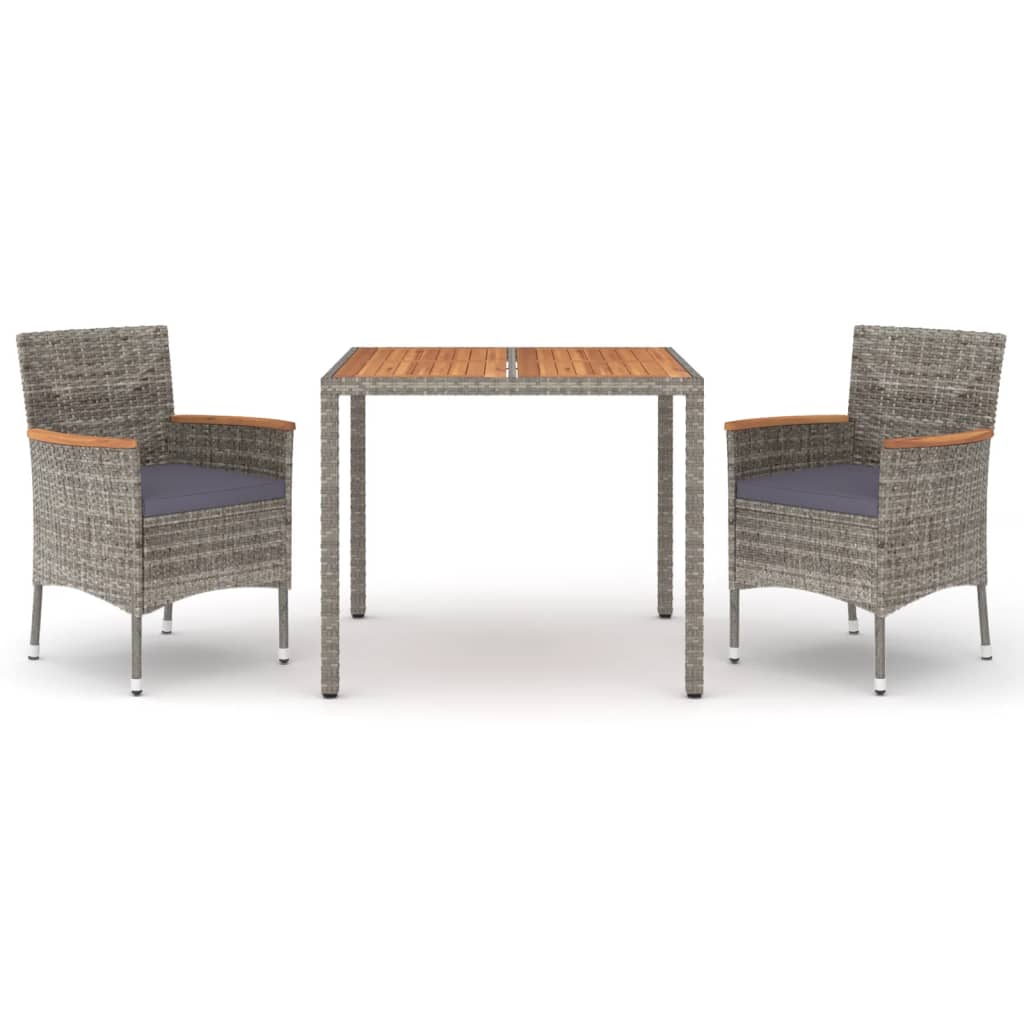 3-delige Tuinset met kussens poly rattan grijs