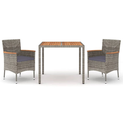 3-delige Tuinset met kussens poly rattan grijs