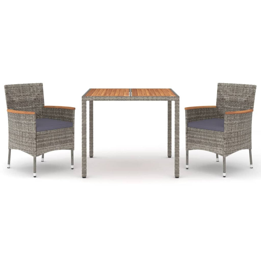 3-delige Tuinset met kussens poly rattan grijs