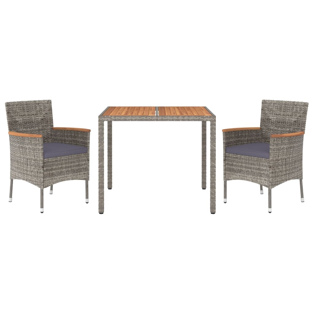 3-delige Tuinset met kussens poly rattan grijs