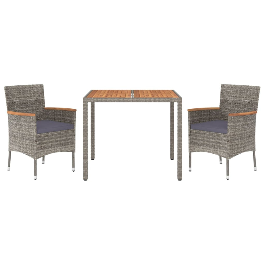 3-delige Tuinset met kussens poly rattan grijs