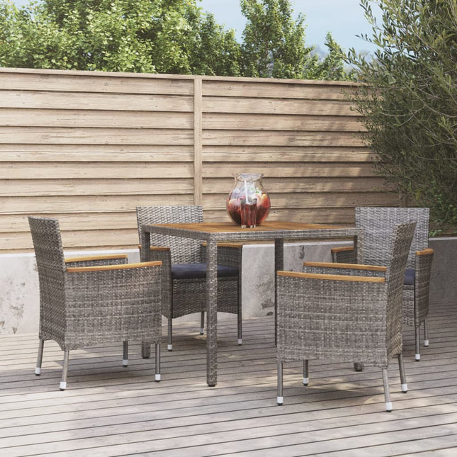 -Delige Tuinset Met Kussens Poly Rattan Grijs 5 90 cm tafellengte