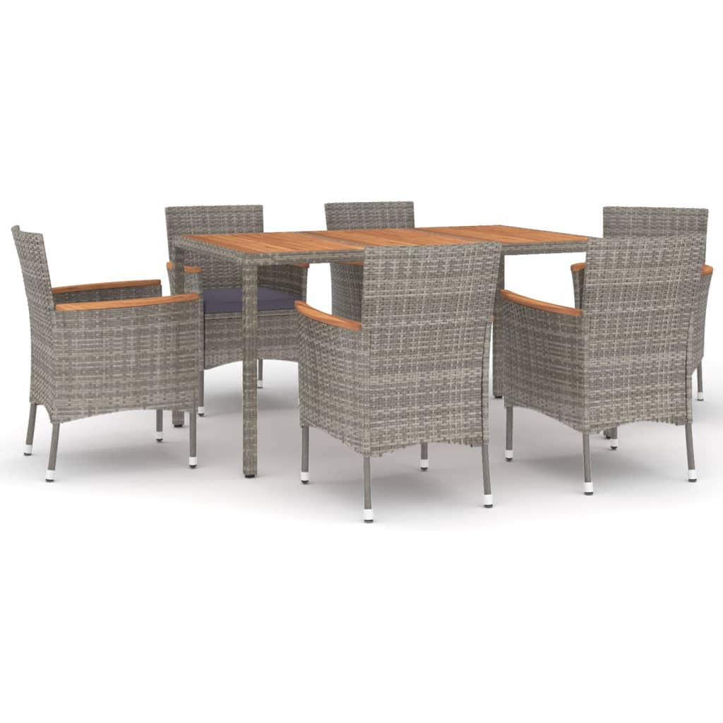 7-delige Tuinset met kussens poly rattan grijs