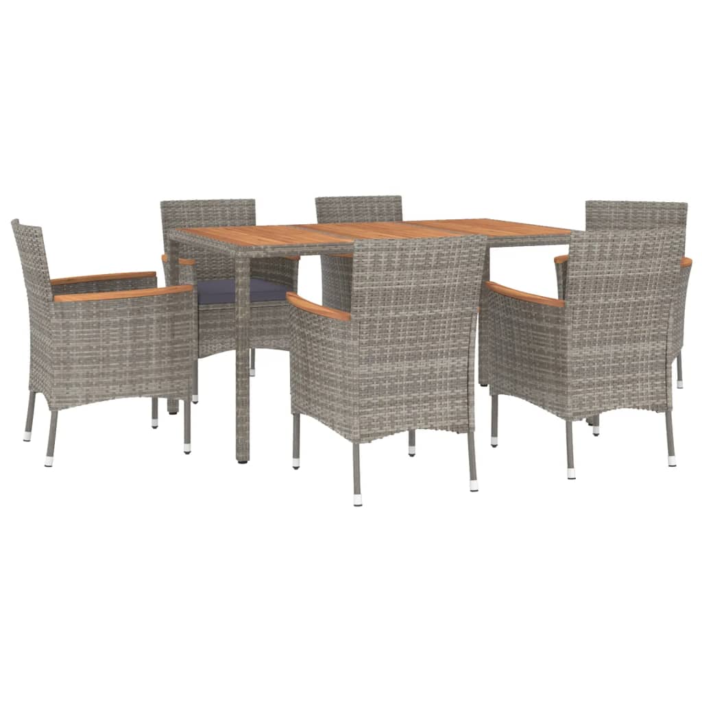 7-delige Tuinset met kussens poly rattan grijs