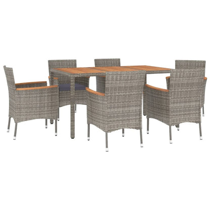 7-delige Tuinset met kussens poly rattan grijs