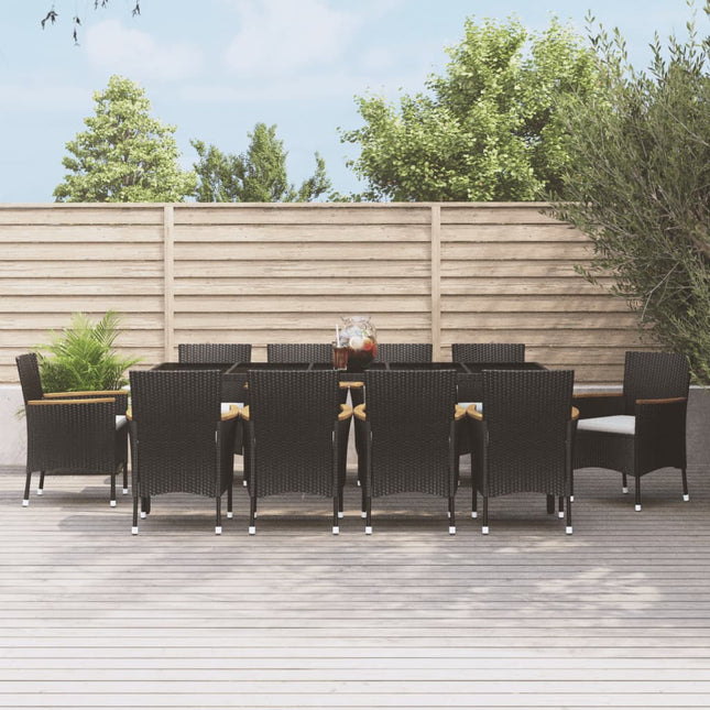 -Delige Tuinset Met Kussens Poly Rattan Zwart 11 250 cm tafellengte