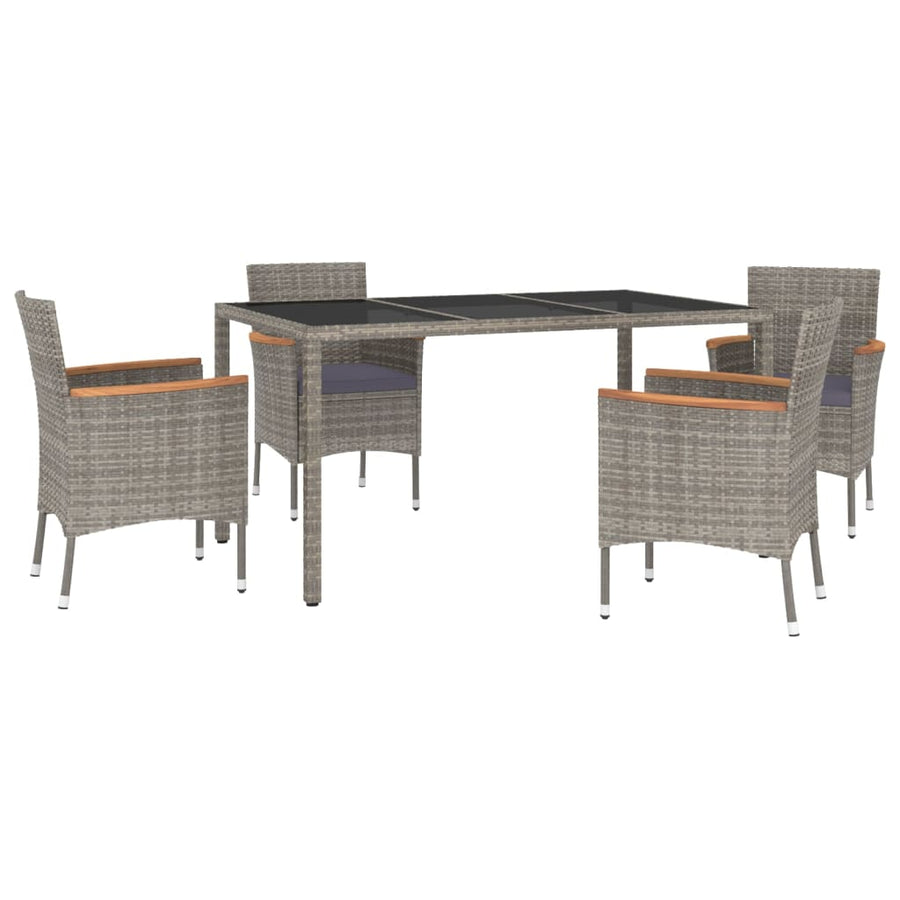 5-delige Tuinset met kussens poly rattan grijs