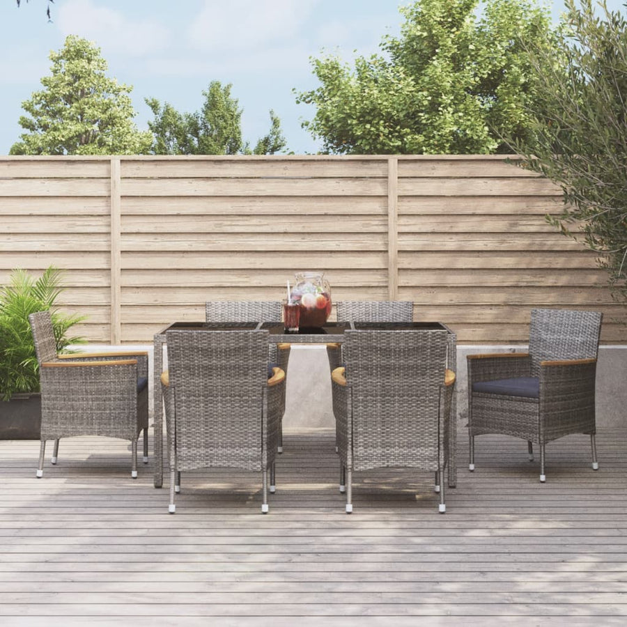 7-Delige Tuinset Met Kussens Poly Rattan Grijs 6