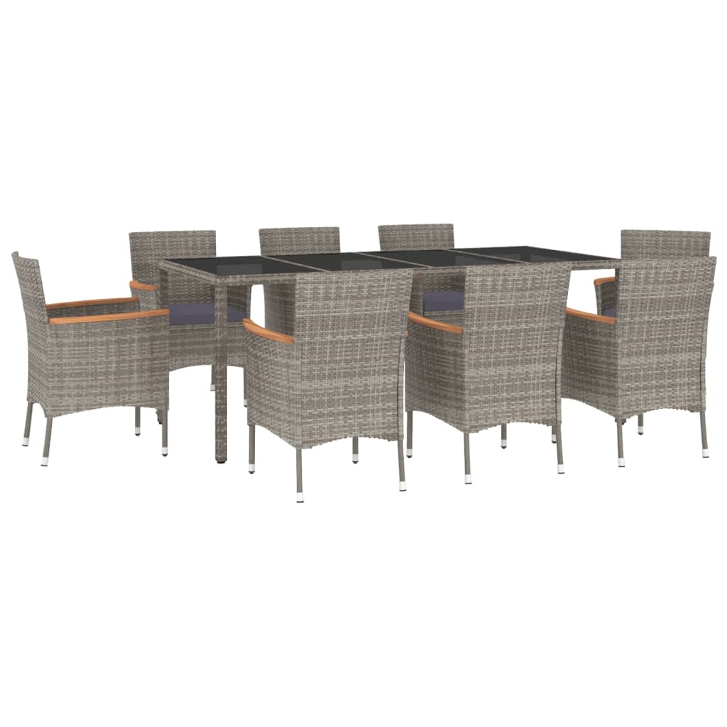 9-Delige Tuinset Met Kussens Poly Rattan Grijs 8