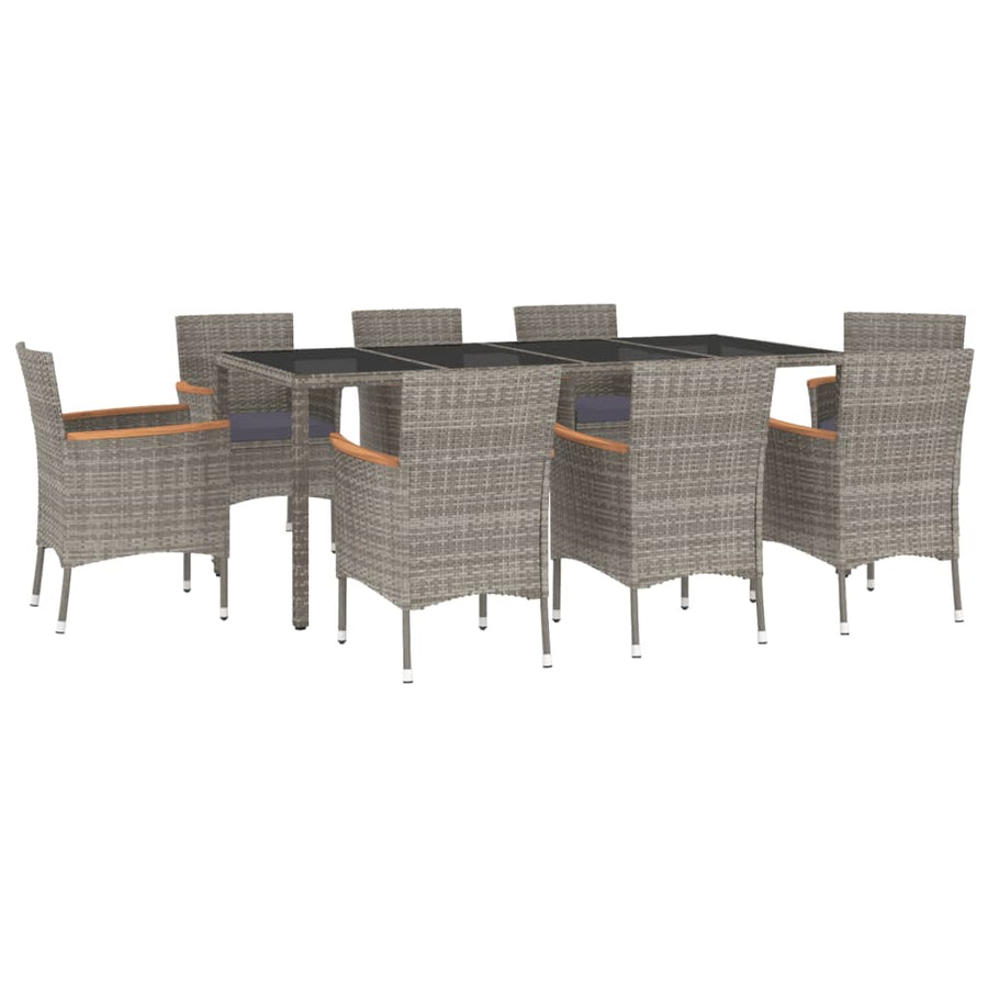 9-Delige Tuinset Met Kussens Poly Rattan Grijs 8