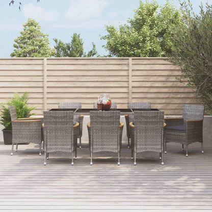 9-Delige Tuinset Met Kussens Poly Rattan Grijs 8