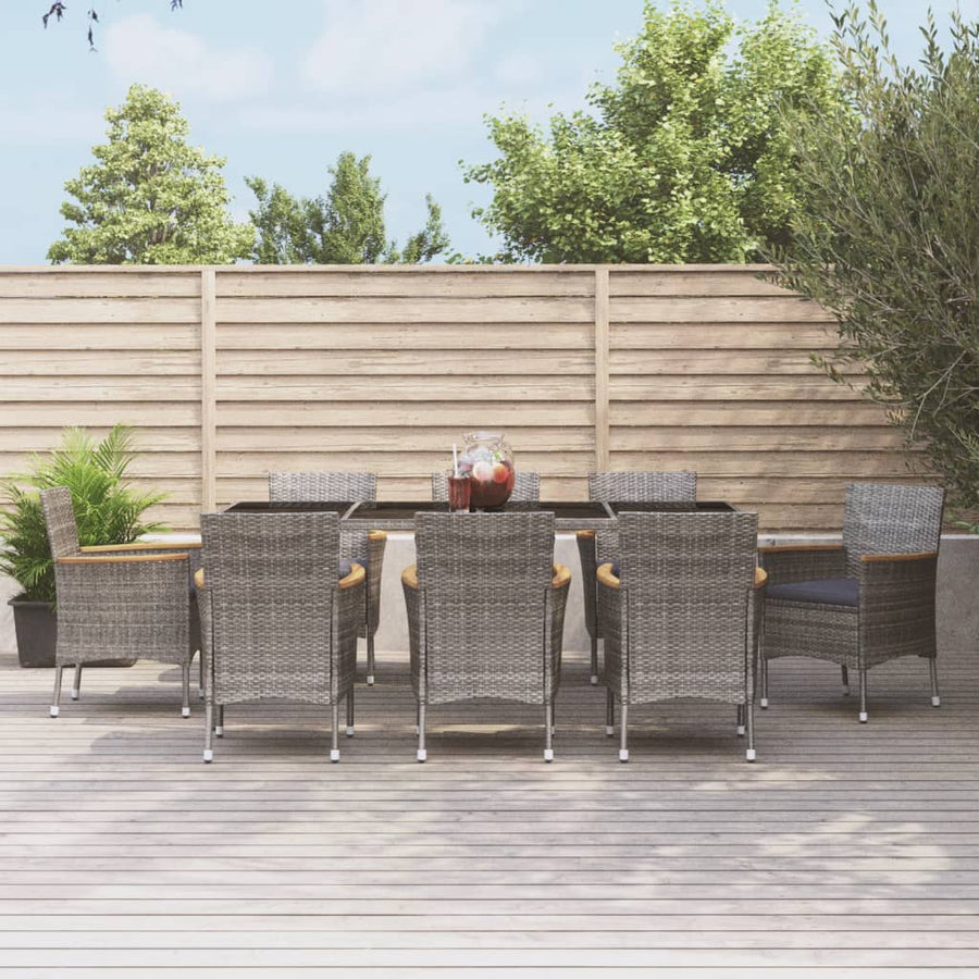 9-Delige Tuinset Met Kussens Poly Rattan Grijs 8