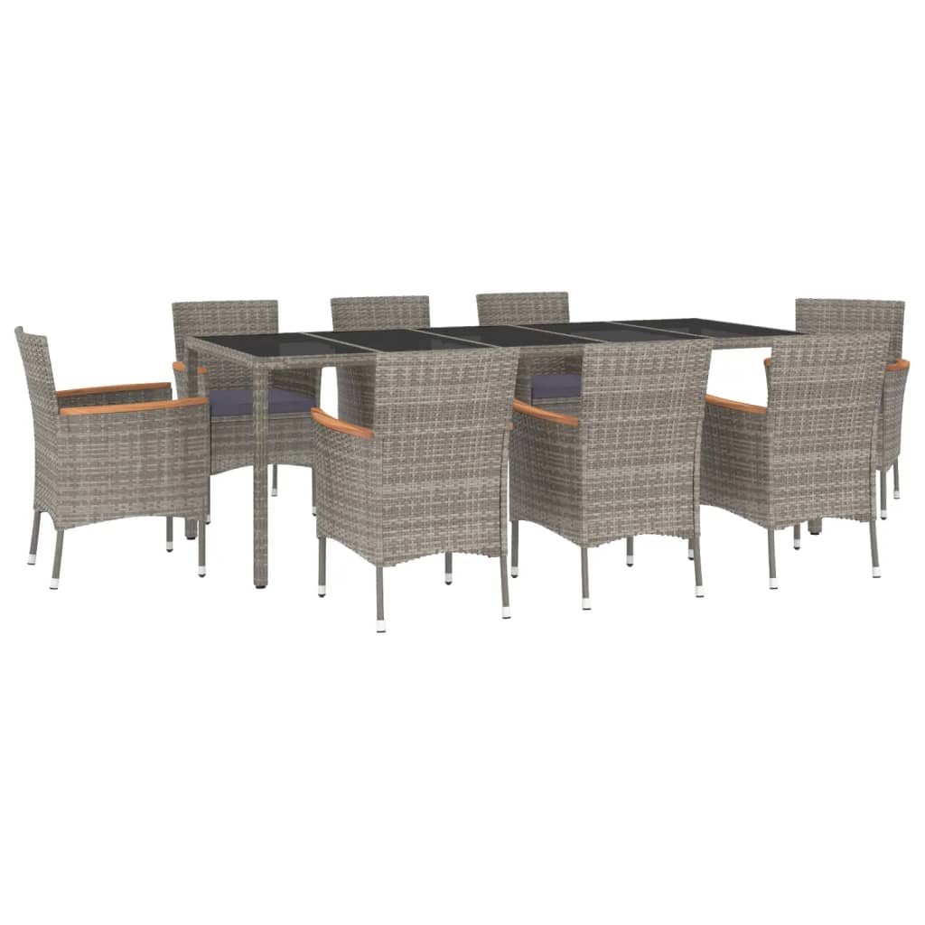 9-Delige Tuinset Met Kussens Poly Rattan Grijs 8