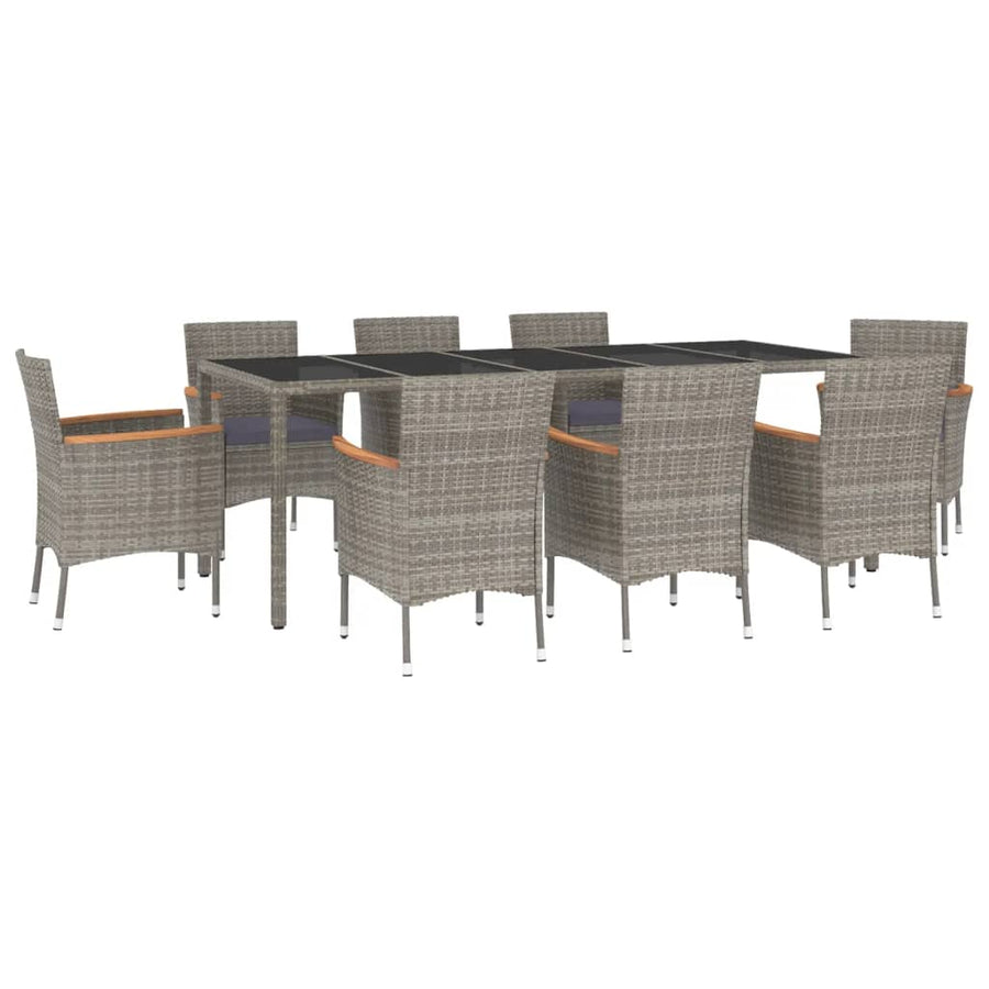 9-Delige Tuinset Met Kussens Poly Rattan Grijs 8