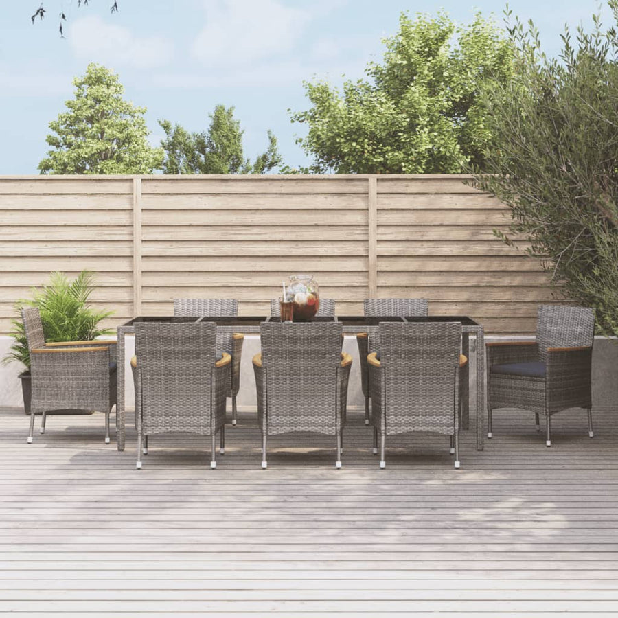 9-Delige Tuinset Met Kussens Poly Rattan Grijs 8