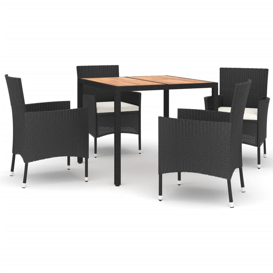 -Delige Tuinset Met Kussens Poly Rattan Zwart 5