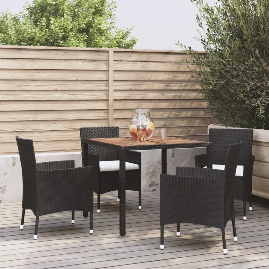 -Delige Tuinset Met Kussens Poly Rattan Zwart 5