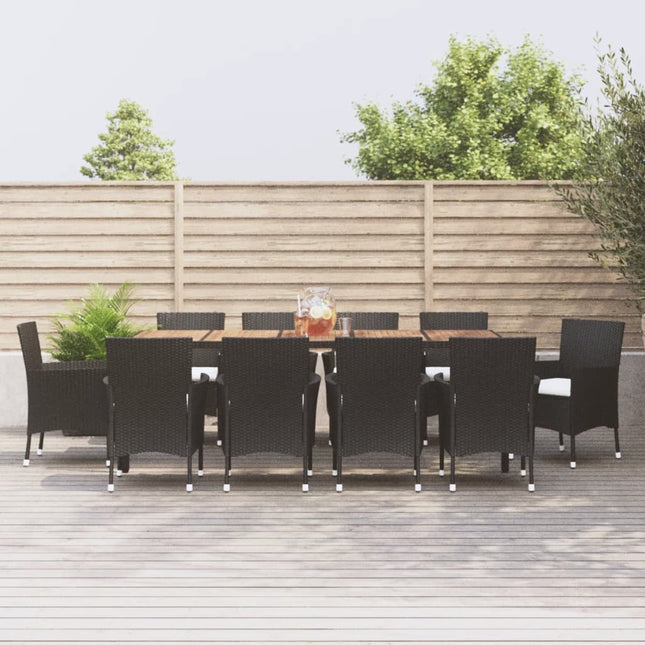 -Delige Tuinset Met Kussens Poly Rattan Zwart 11 250 cm tafellengte