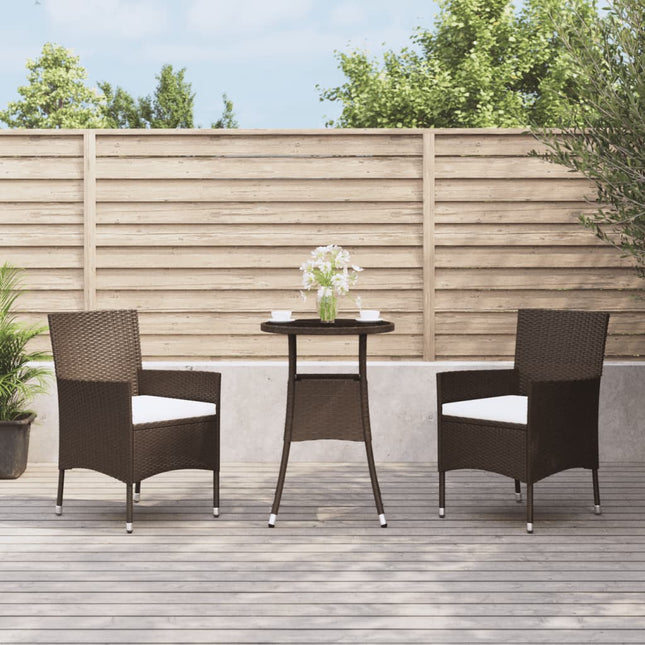 -Delige Bistroset Met Kussens Poly Rattan 3 Bruin en wit