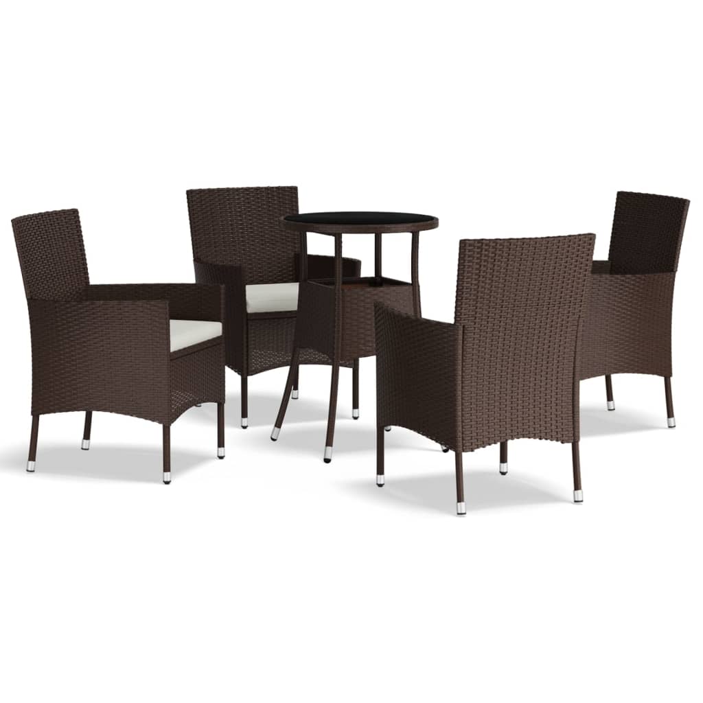 -Delige Bistroset Met Kussens Poly Rattan 5 Bruin en wit