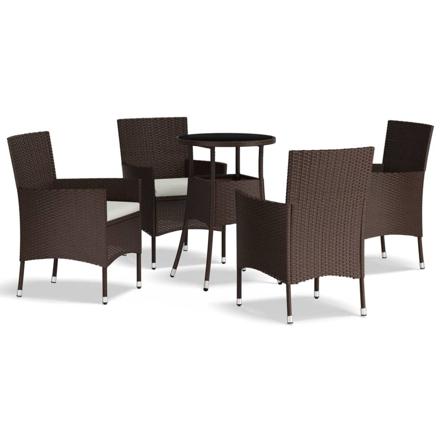 -Delige Bistroset Met Kussens Poly Rattan 5 Bruin en wit