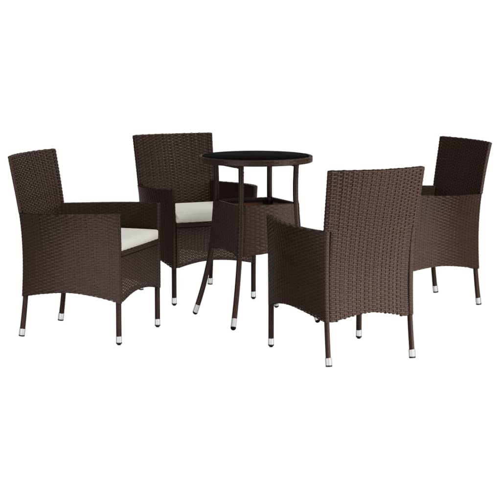 -Delige Bistroset Met Kussens Poly Rattan 5 Bruin en wit