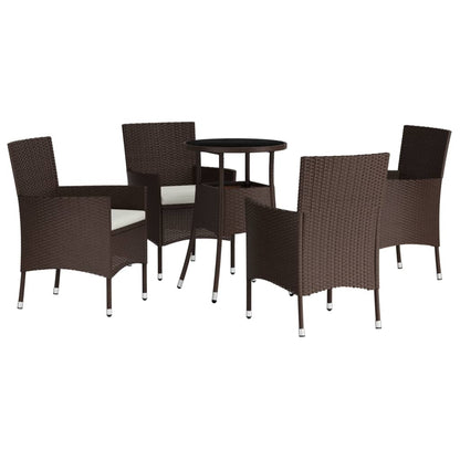 -Delige Bistroset Met Kussens Poly Rattan 5 Bruin en wit