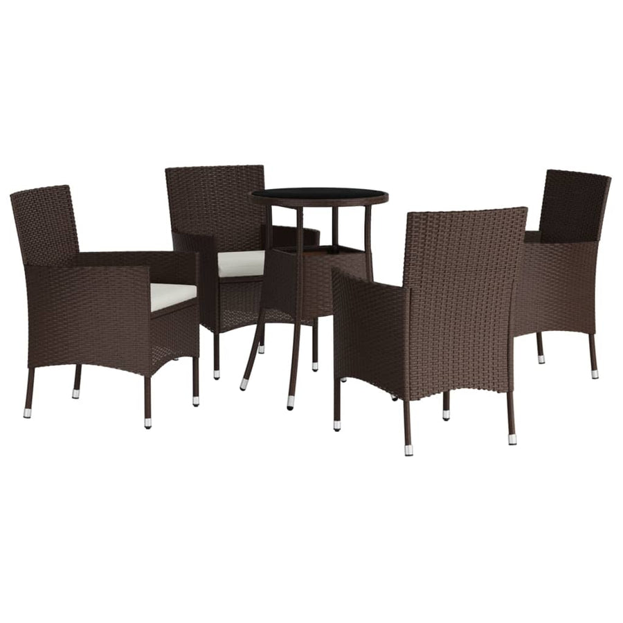 -Delige Bistroset Met Kussens Poly Rattan 5 Bruin en wit